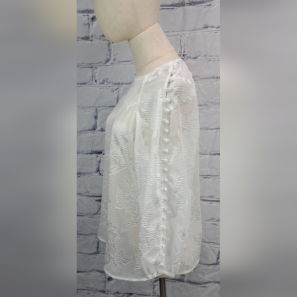Karen Millen Women's Blouse Vintage Y2K Pure White Floral Buttoned Sleeves 8 US - Picture 4 of 14